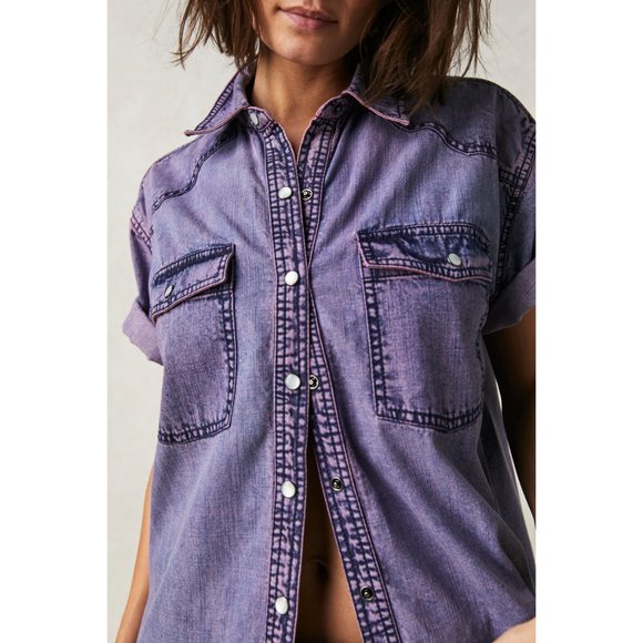 Free People Purple Button Down Shirt - Picture 3 of 8